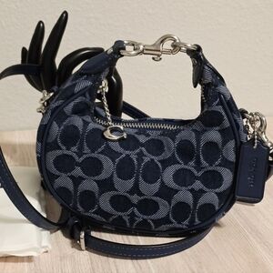 Coach Jonie Denim MINI Bag CAO04 Crossbody Denim Purse Silver Very Rare LIKE-NEW